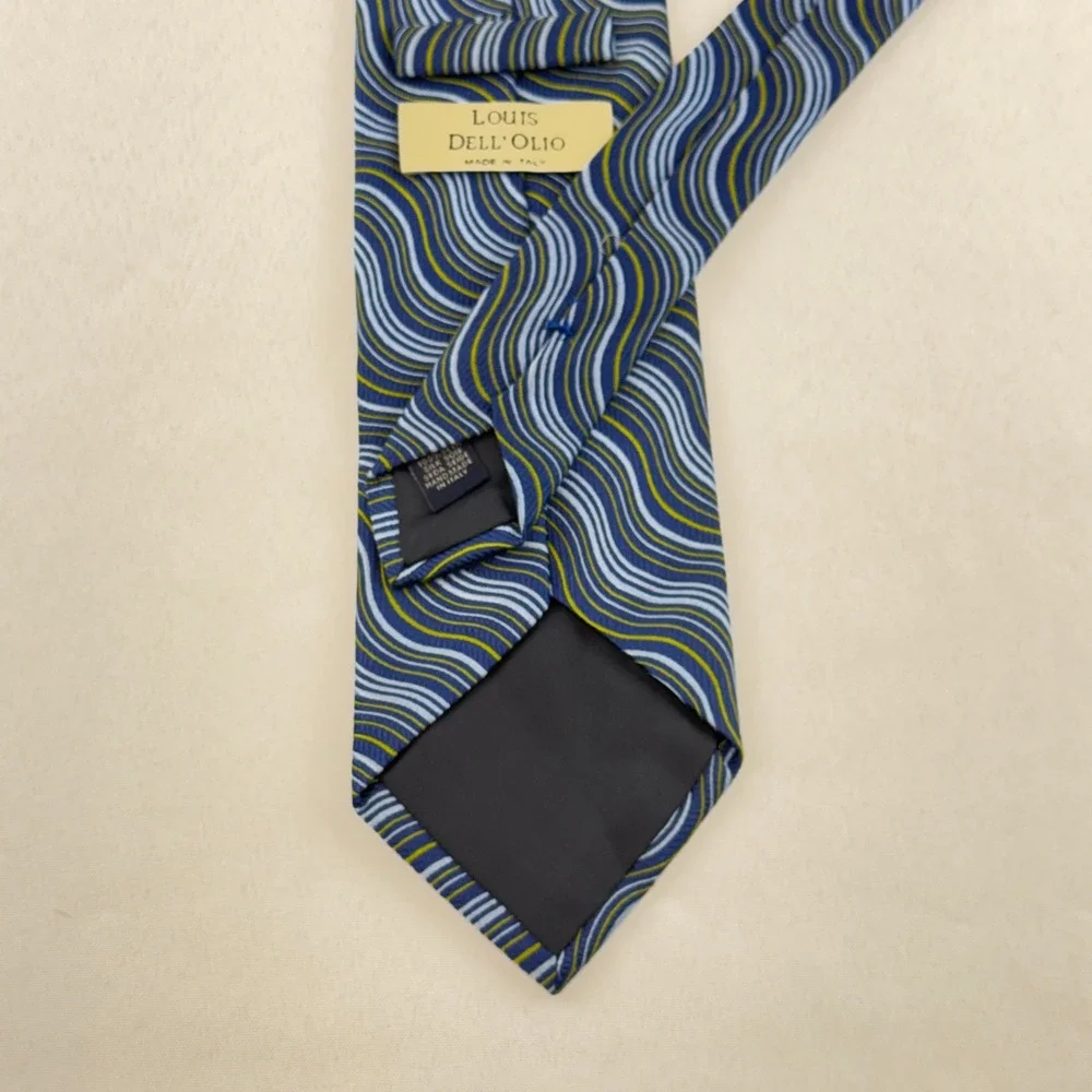 Louis Dell'Olio Silk‎ Tie Mens OS Blue Wavy Abstract Italian Handmade Designer